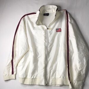 Vintage Lavon Windbreaker Jacket White with Red and Blue Stripes Large
